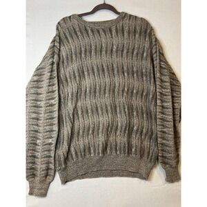 Grunge Grandpa Mens M Vtg Textured Knit Sweater Louis Roth Wavy Cosby Pattern